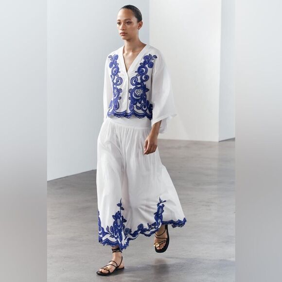 Zara Co-Ord Set Embroidered Blouse And Skirt - Picture 14 of 15